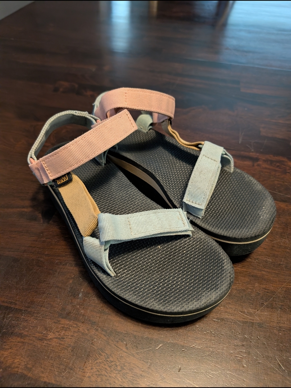 Teva Platform Universal Sandals with Pink and Light Blue Straps, Women's 8